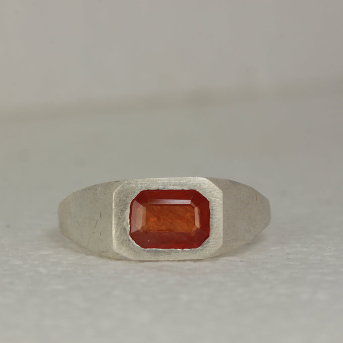 orange sapphire emerald cut signet