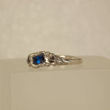 blue lab grown spinel melted silver ring