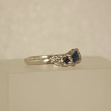 blue lab grown spinel melted silver ring