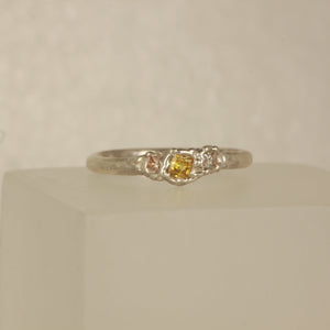 yellow princess sapphire trio melted silver ring - Size 7 - O