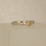 yellow princess sapphire trio melted silver ring - Size 7 - O