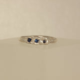 Blue sapphire trio melted silver ring Size 5.75 / L