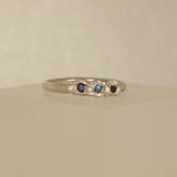 Blue sapphire trio melted silver ring Size 5.75 / L