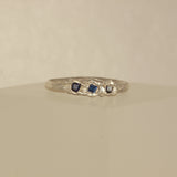 Blue sapphire trio melted silver ring Size 5.75 / L