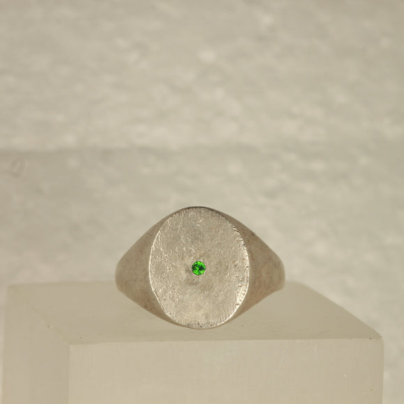 tiny big green garnet signet ring - Size 9 / S