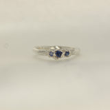 Blue sapphire trio melted silver ring size 4.5 / J