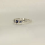 Blue sapphire trio melted silver ring size 4.5 / J