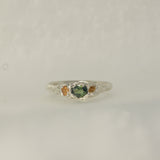 Green sapphire melted silver ring - Size 5 / J.5