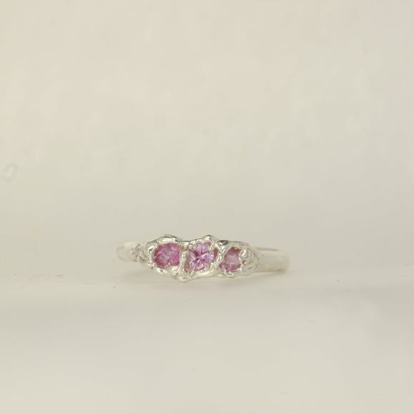 pink sapphire melted silver ring - Size 5 - J.5