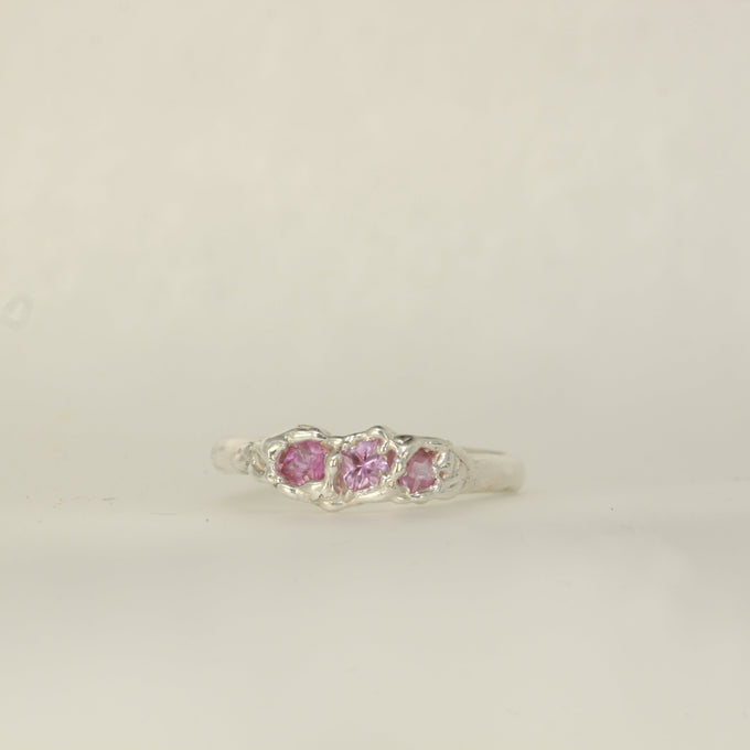 pink sapphire melted silver ring - Size 5 - J.5