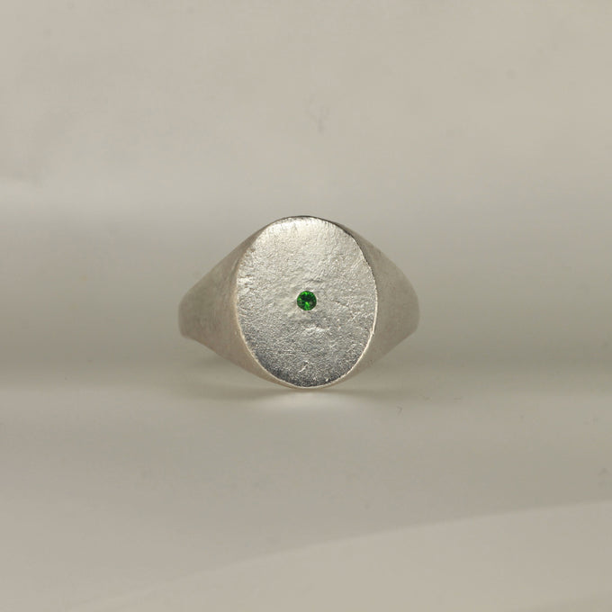 tiny big green garnet signet ring - Size 9 / S